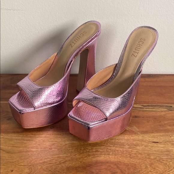 SCHUTZ Pink Platform Peep-Toe Shoes - Picture 3 of 13